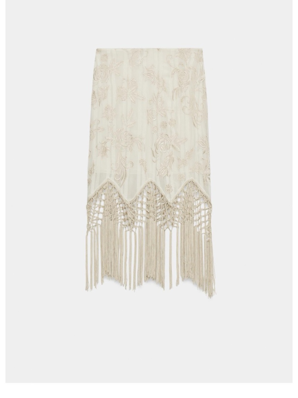Zara zw collection embroidered fringed skirt